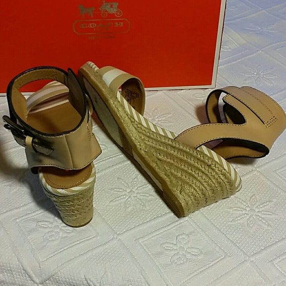 Coach new ankle strap wedges espadrilles natural beige size 7.5 - Picture 3 of 4